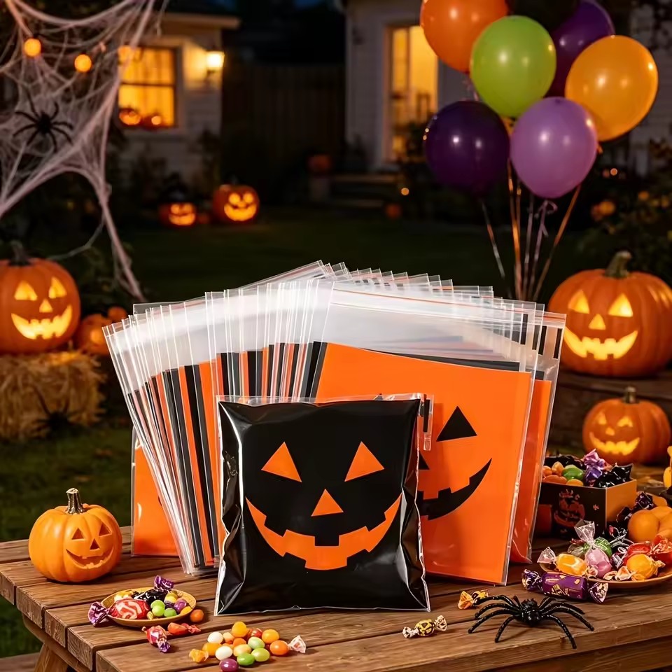 Food Halloween Snacks - 50/100 قطعة من أكياس الحلوى على