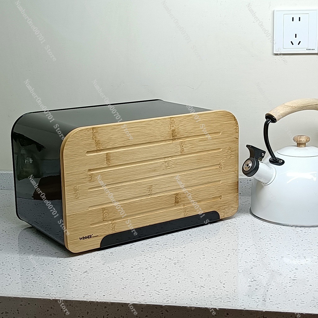 Food Snacks Box - صندوق خبز للمطبخ بغطاء من الخيزران،