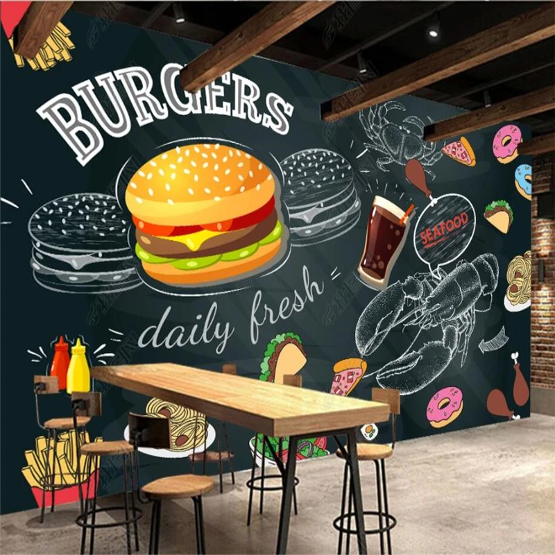 Food Snacks Background - السبورة رسمت باليد برغر فرايز خلفية